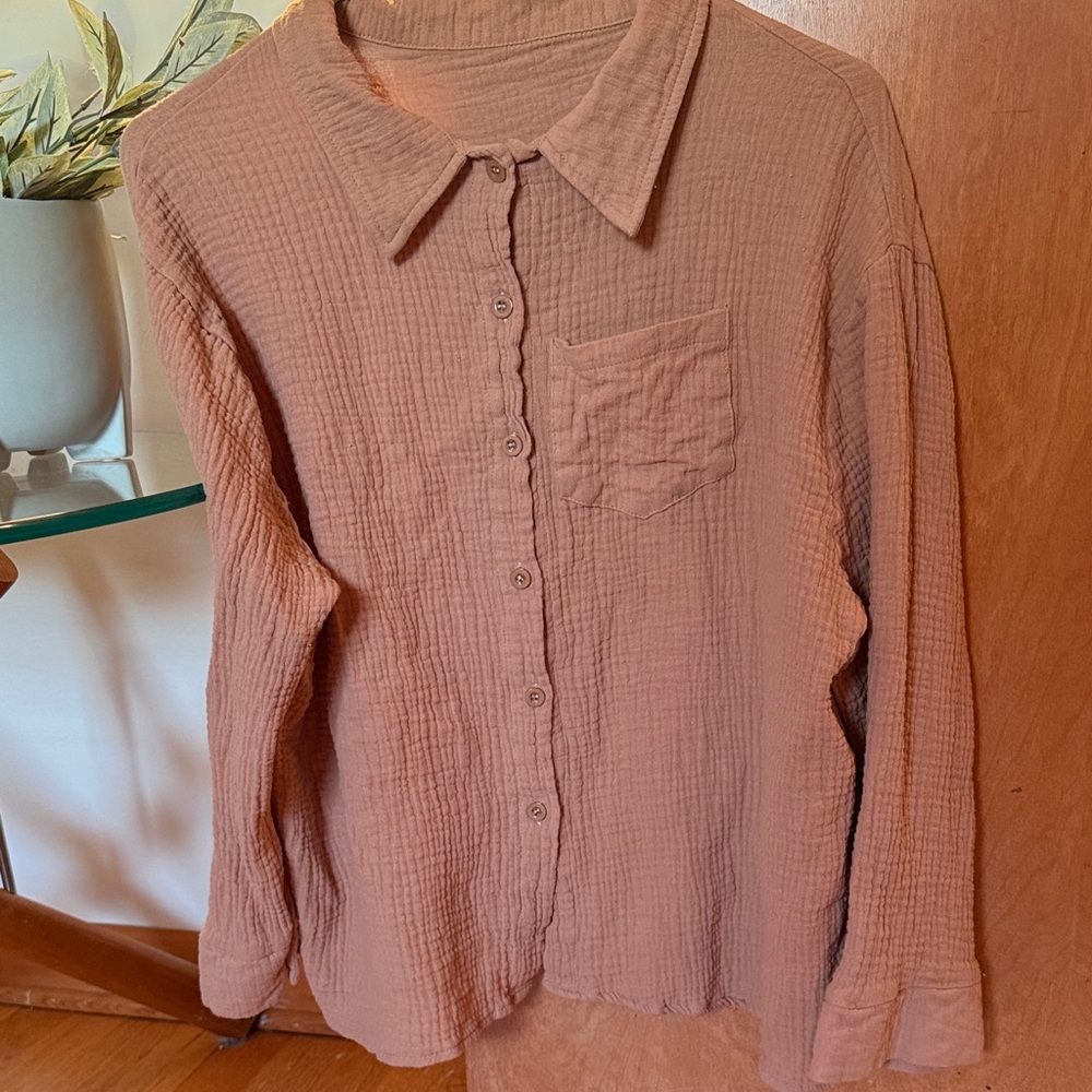 Light Brown Button-Up Gauze Shirt